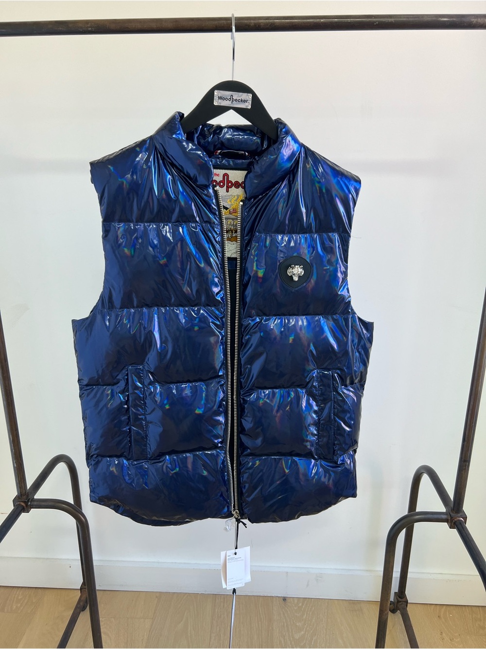 WOODPECKER MENS Iridescent Navy Puffer Vest size M NWT